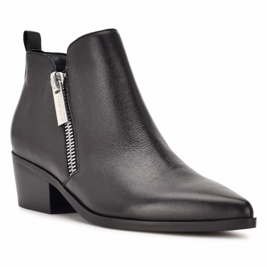 Shoes * | Nine West Single Double Zip Booties Black Leather