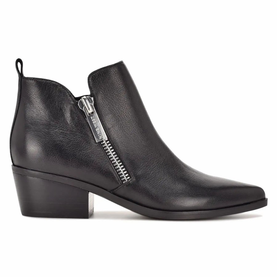 Shoes * | Nine West Single Double Zip Booties Black Leather