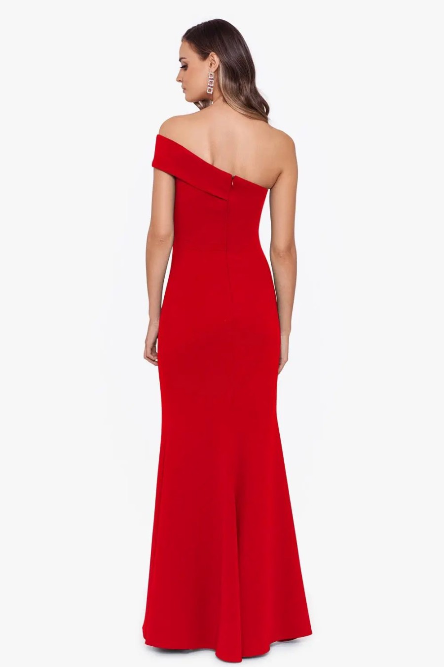 Clothing * | Xscape Off The Shoulder High Slit Gown Red