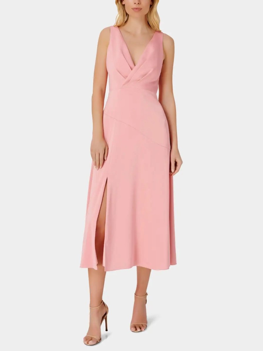 Clothing * | Aidan By Aidan Mattox V-Neck Satin Midi Dress Deep Rose