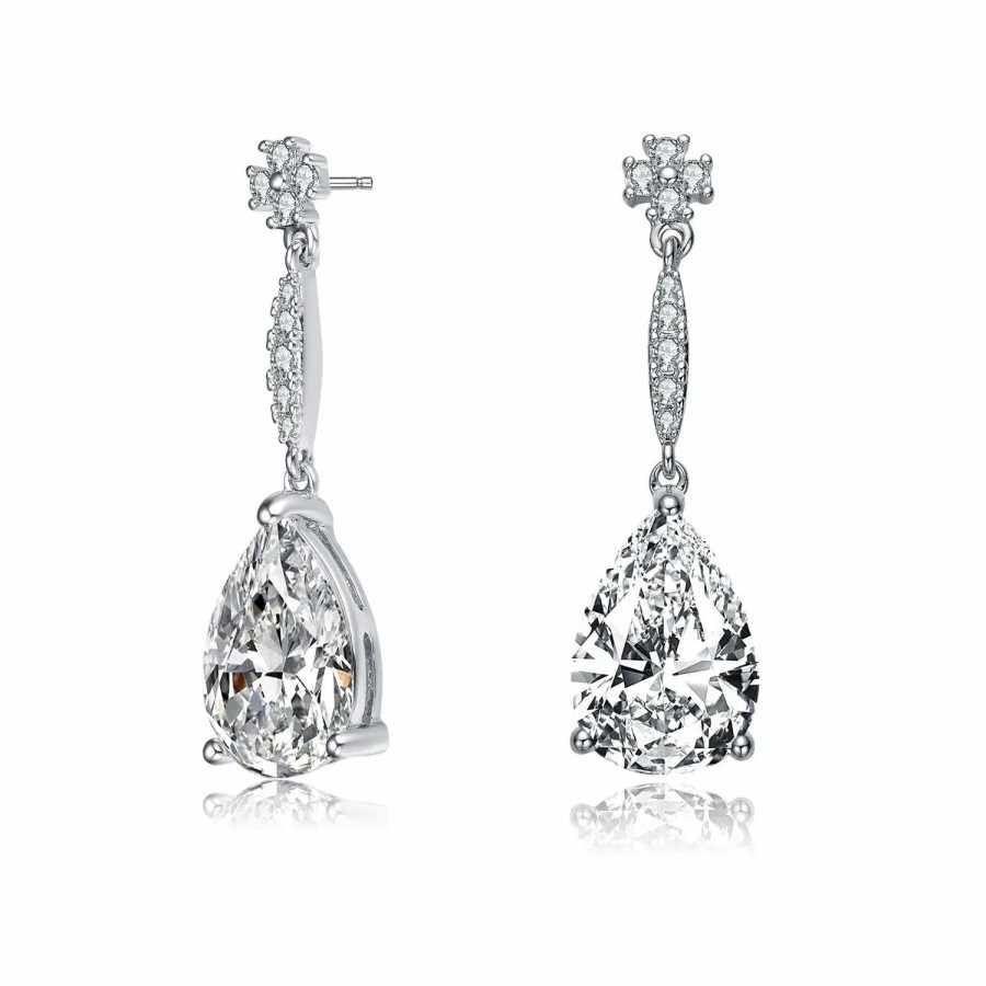 Jewelry-Accessories * | Genevive Sterling Multi Shaped Cubic Zirconia Drop Earrings Silver