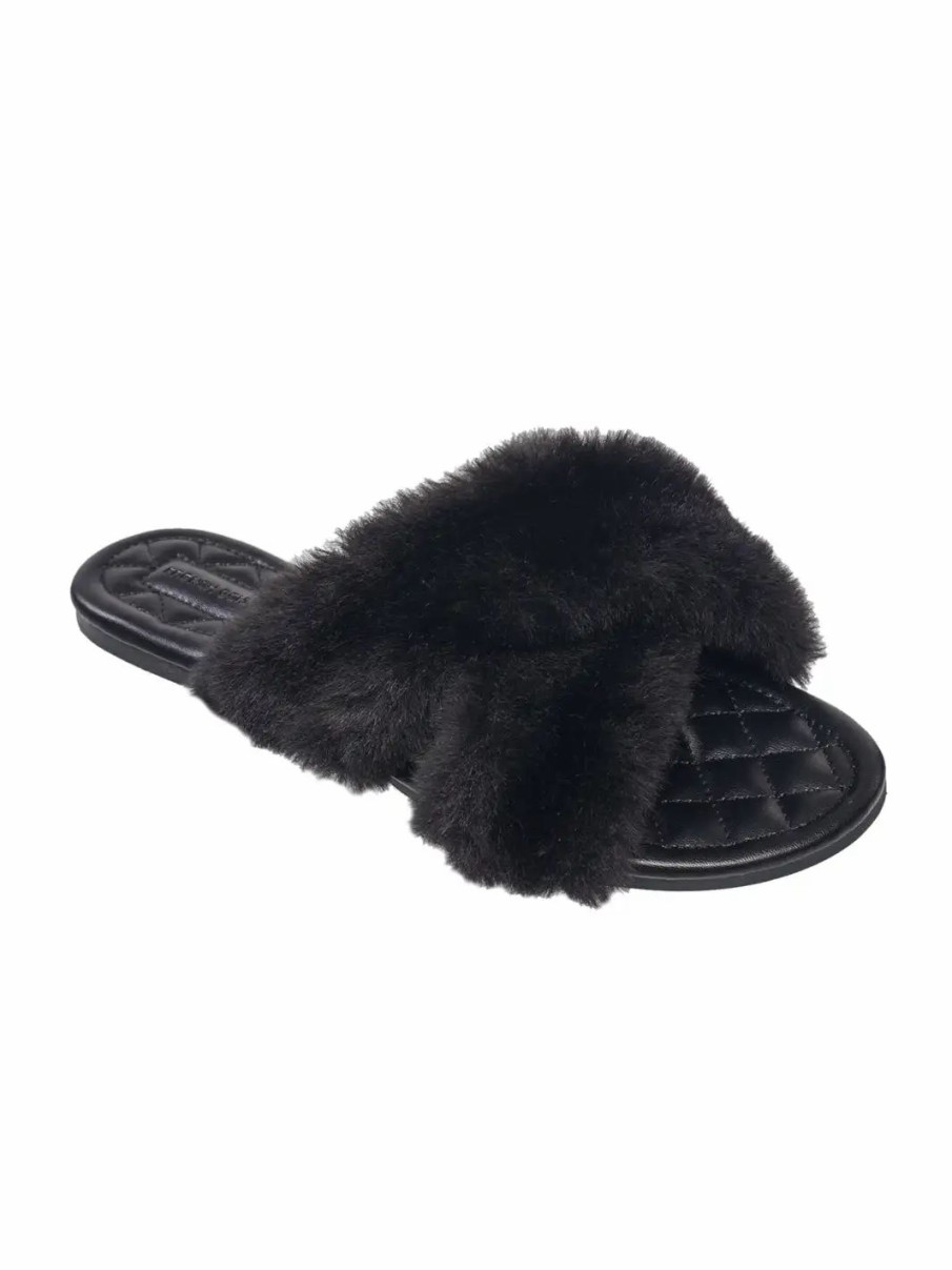 Shoes * | French Connection Sege Furry Criss Cross Flat Sandal