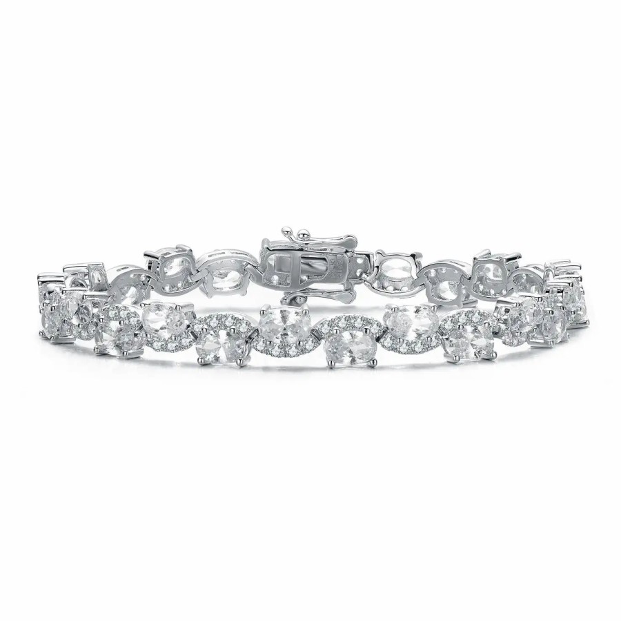 Jewelry-Accessories * | Genevive Clear Cubic Zirconia Tennis Bracelet Silver