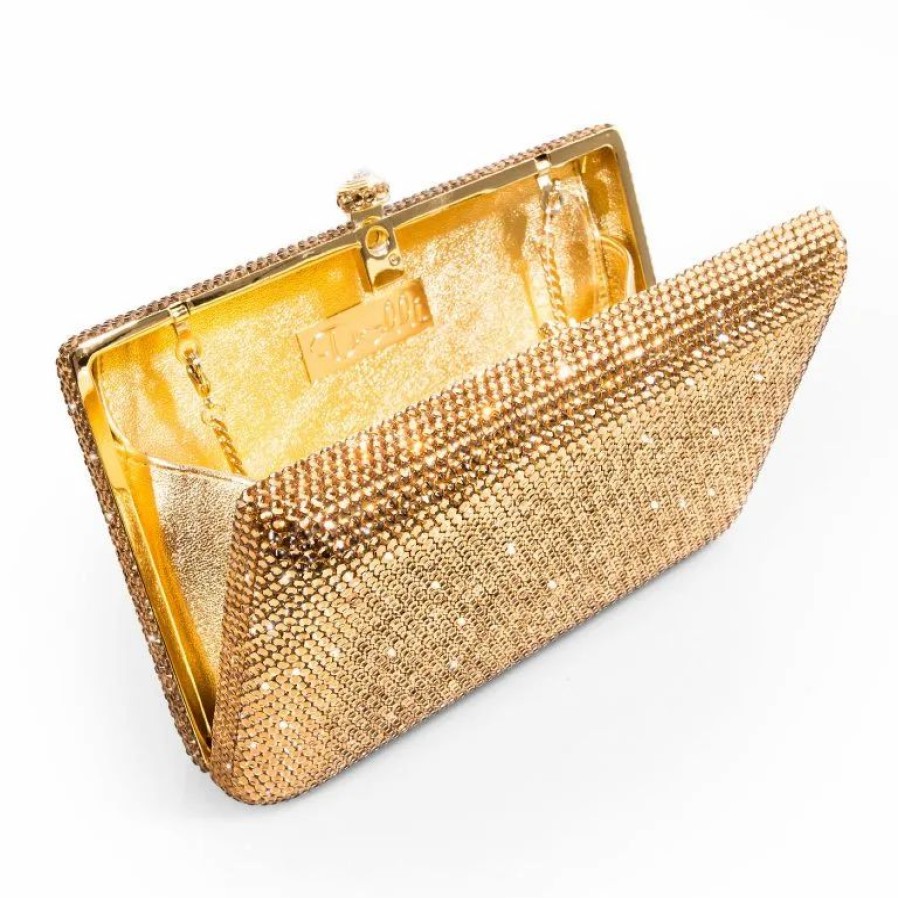 Handbags * | Dolli Classic Crystal Clutch Gold