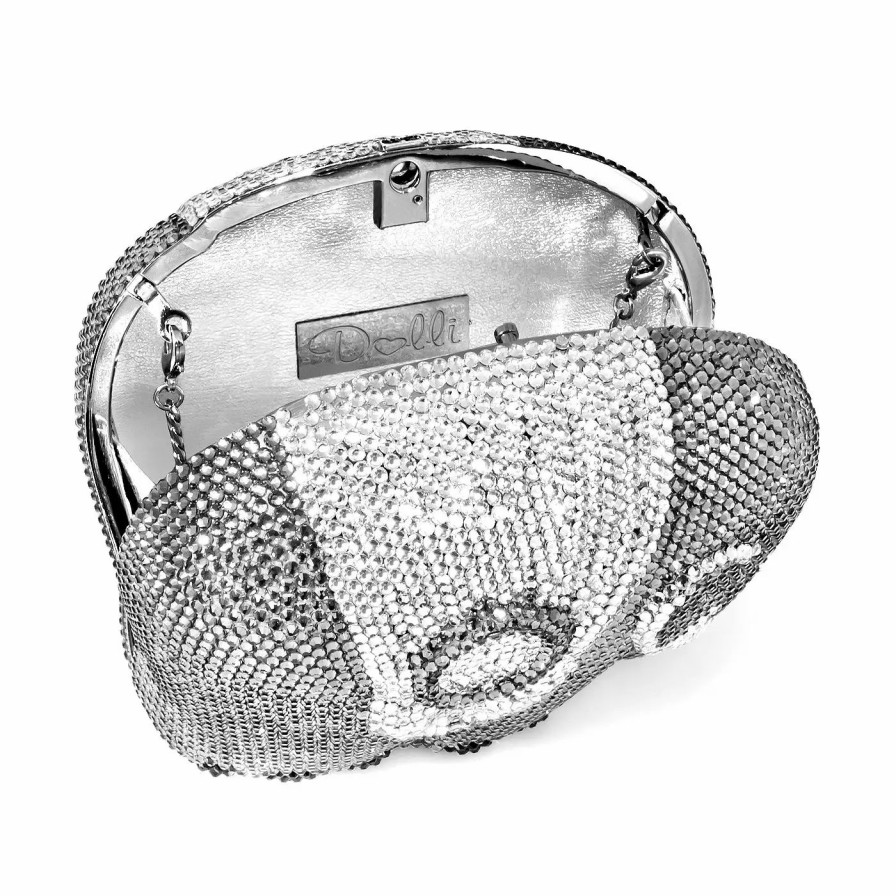 Handbags * | Dolli Crystal Elephant Clutch Grey