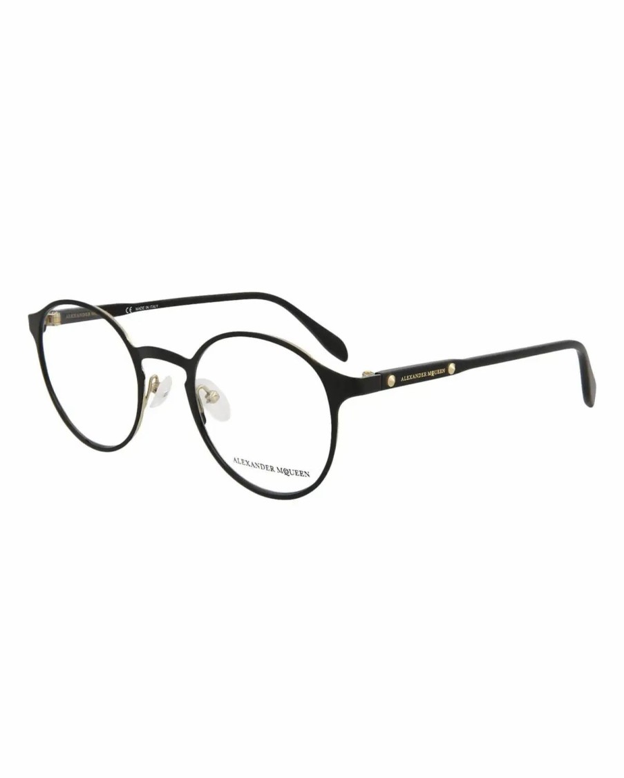 Jewelry-Accessories * | Alexander Mcqueen Round Eyeglasses Black Black Transparent