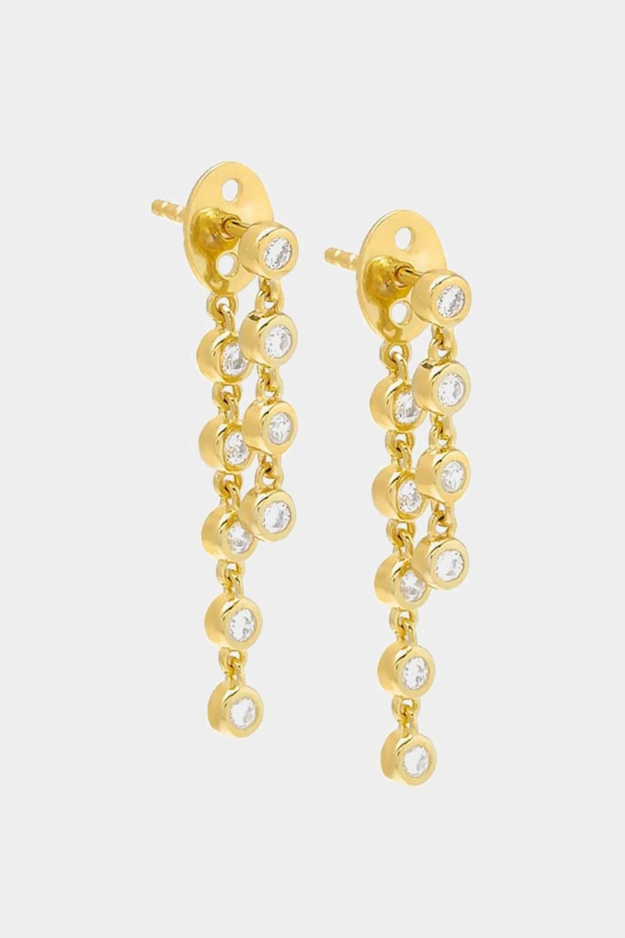 Jewelry-Accessories * | By Adina Eden Double Bezel Chain Drop Stud Earring Gold