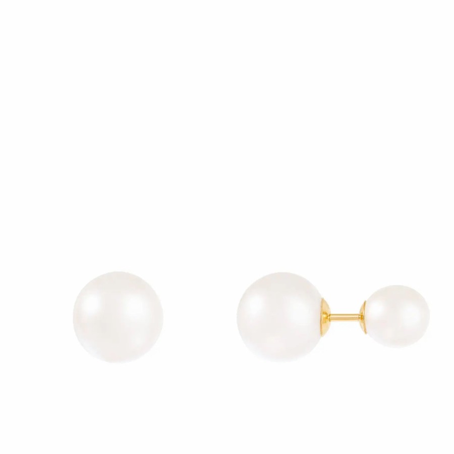 Jewelry-Accessories * | Splendid Pearls 14K Yellow Gold 6-6.5Mm, 9-9.5Mm Pearl Earrings White