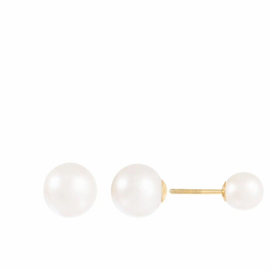 Jewelry-Accessories * | Splendid Pearls 14K Yellow Gold 6-6.5Mm, 9-9.5Mm Pearl Earrings White