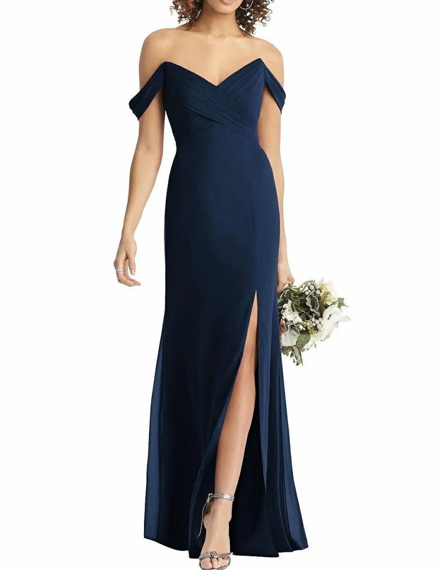 Clothing * | Social Bridesmaids Off-The-Shoulder Criss Cross Bodice Trumpet Gown Midnight