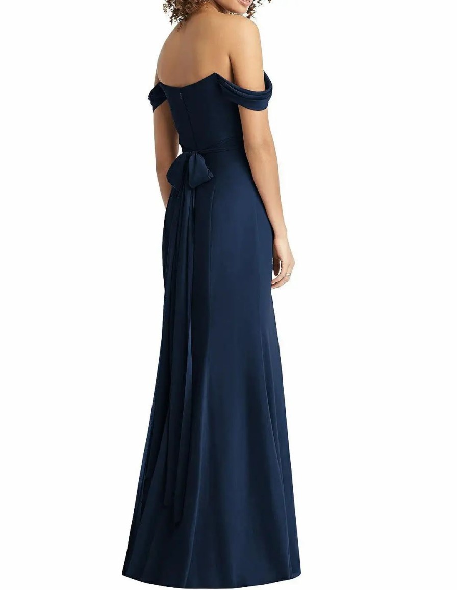 Clothing * | Social Bridesmaids Off-The-Shoulder Criss Cross Bodice Trumpet Gown Midnight