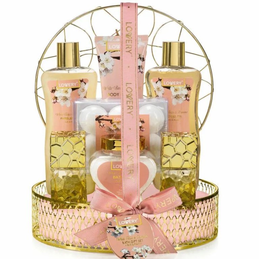 Beauty * | Lovery White Jasmine Perfume Gift Spa Basket 13-Piece Set