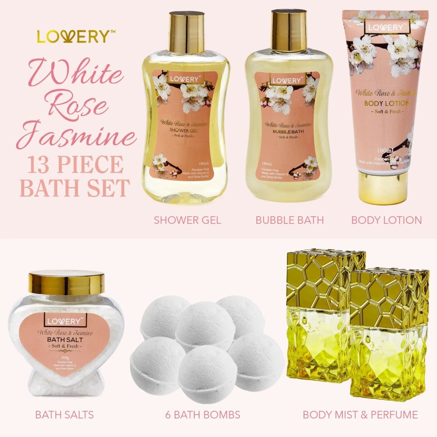 Beauty * | Lovery White Jasmine Perfume Gift Spa Basket 13-Piece Set