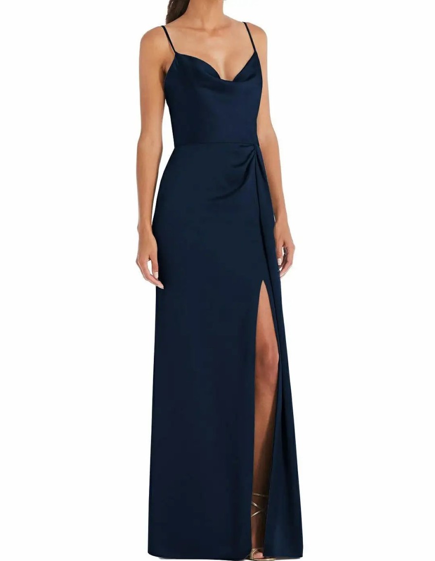 Clothing * | Dessy Collection Cowl-Neck Draped Wrap Maxi Dress With Front Slit Midnight