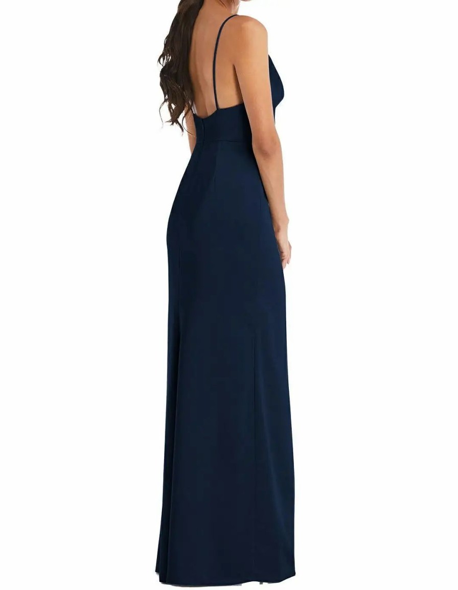 Clothing * | Dessy Collection Cowl-Neck Draped Wrap Maxi Dress With Front Slit Midnight