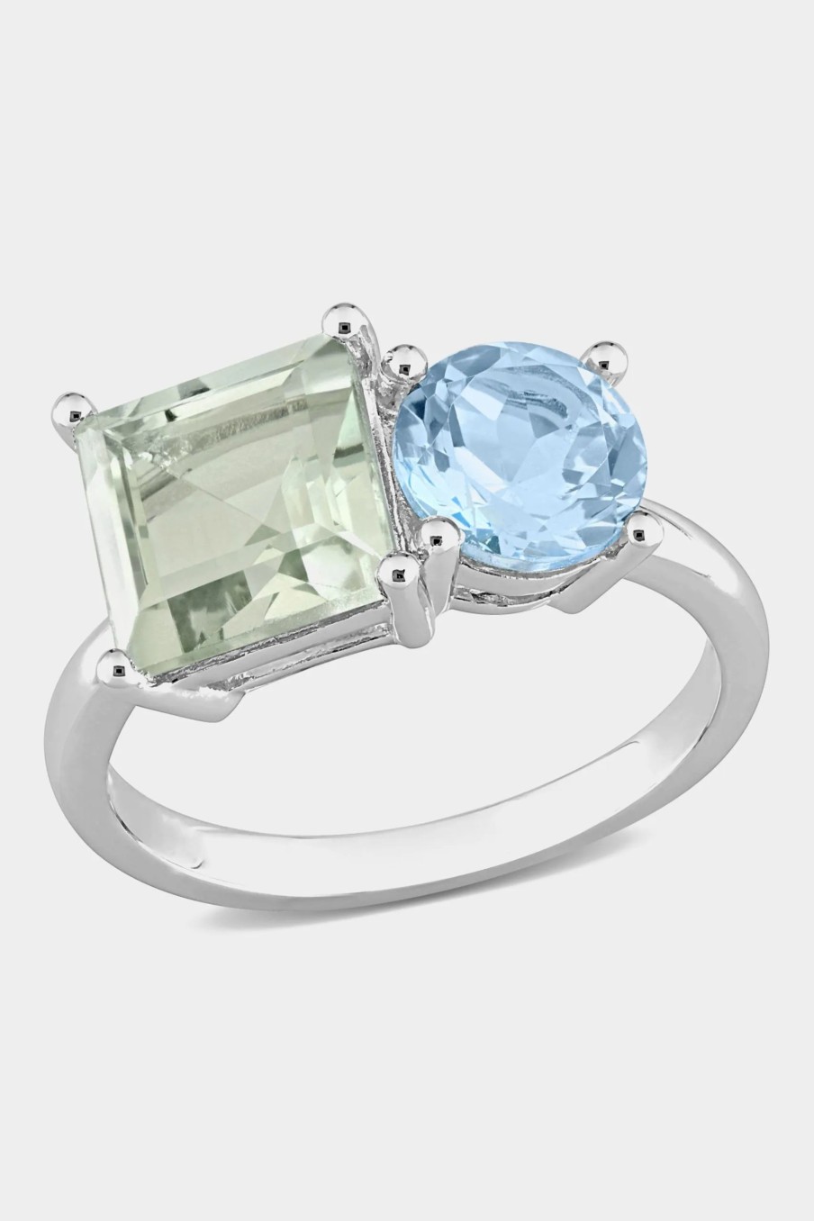 Jewelry-Accessories * | Julianna B Octagon Green Quartz And Blue Topaz 2-Stone Ring In Sterling Silver