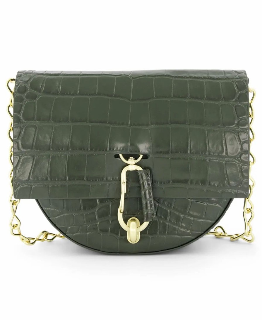 Handbags * | Zac Zac Posen Belay Patent Croc Mini Saddle Crossbody Bag Military