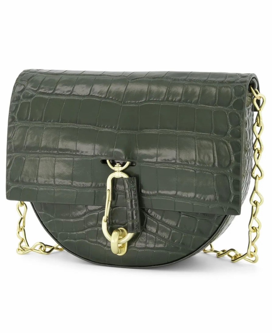 Handbags * | Zac Zac Posen Belay Patent Croc Mini Saddle Crossbody Bag Military