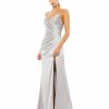 Clothing * | Ieena For Mac Duggal Satin Sleeveless Faux Wrap Ruched Gown