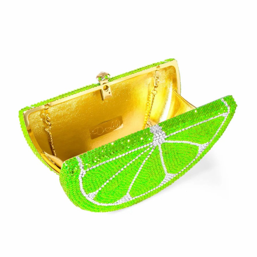 Handbags * | Dolli Crystal Lime Clutch Green