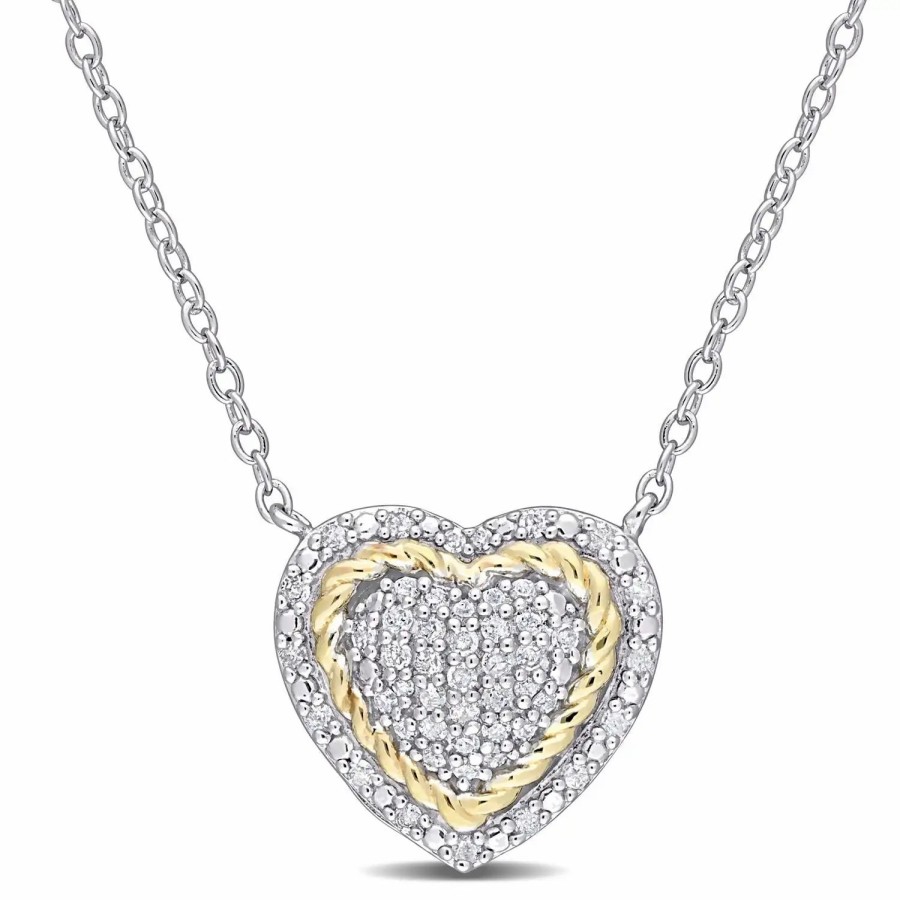 Jewelry-Accessories * | Julianna B Diamond Rope Design Heart Necklace Silver