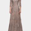 Clothing * | La Femme Long Lace Dress Sequins And Sheer 3/4 Sleeves