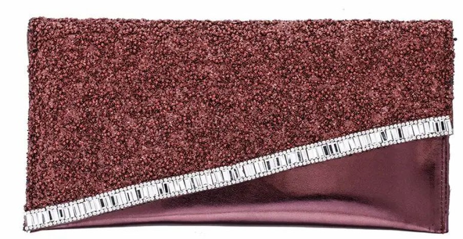 Handbags * | Nina Asymmetrical Fold Over Crystal Clutch