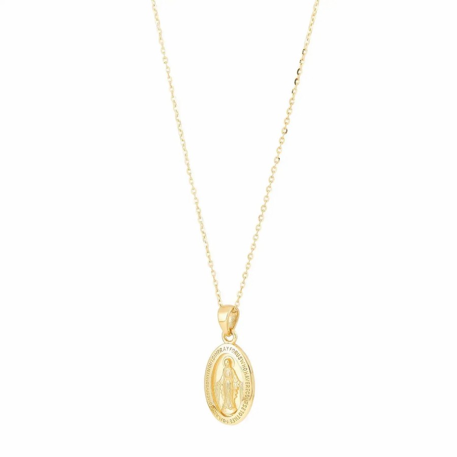 Jewelry-Accessories * | Lord & Taylor Fine Jewelry Collection Oval Medal Pendant On Cable Chain Gold