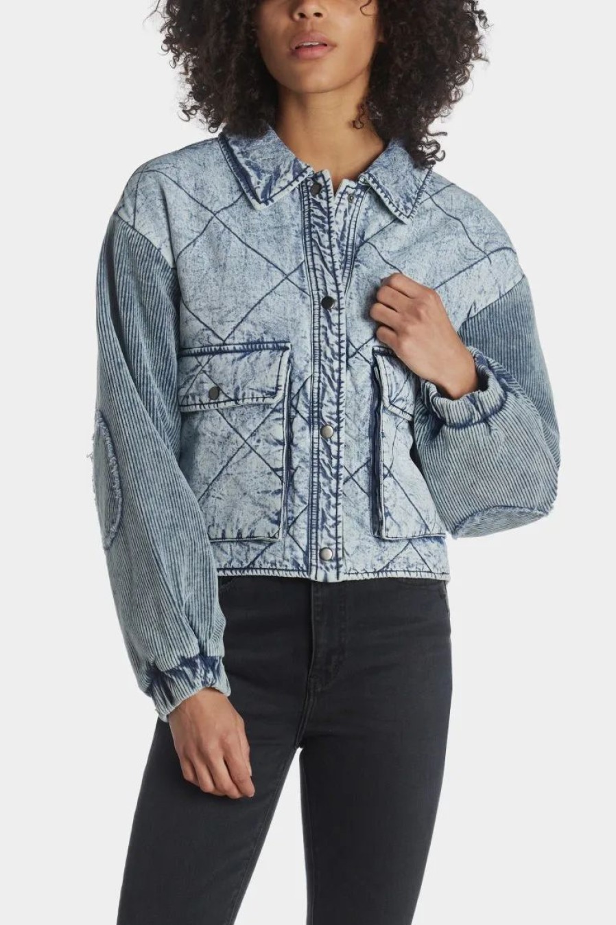 Clothing * | Vintage Havana Quilted Tencel Jacket With Cord Sleeves Washed Denim