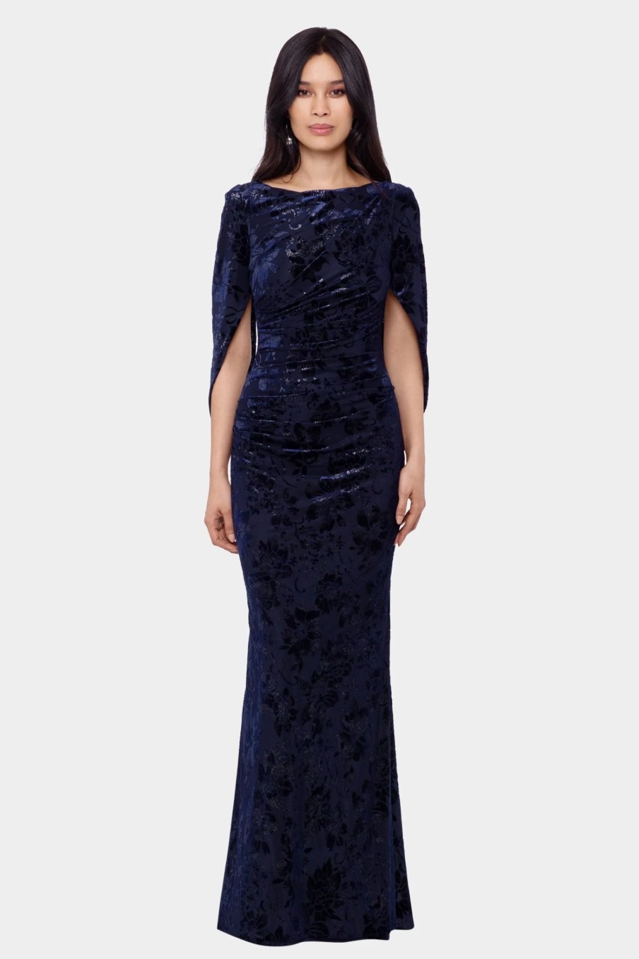 Clothing * | Betsy & Adam Long Burnout Velvet Drape Back Navy