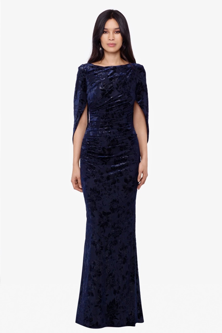 Clothing * | Betsy & Adam Long Burnout Velvet Drape Back Navy