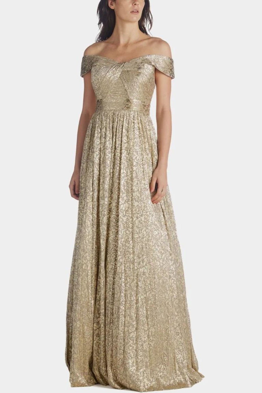 Clothing * | Aidan Mattox Off The Shoulder Gown Gold