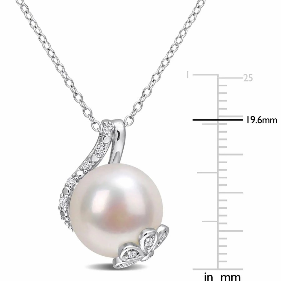 Jewelry-Accessories * | Julianna B Cultured Freshwater Pearl And Diamond Swirl Necklace Silver