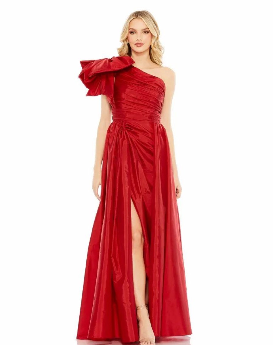 Clothing * | Ieena For Mac Duggal Draped Bow One Shoulder Over Skirt Gown Burgundy