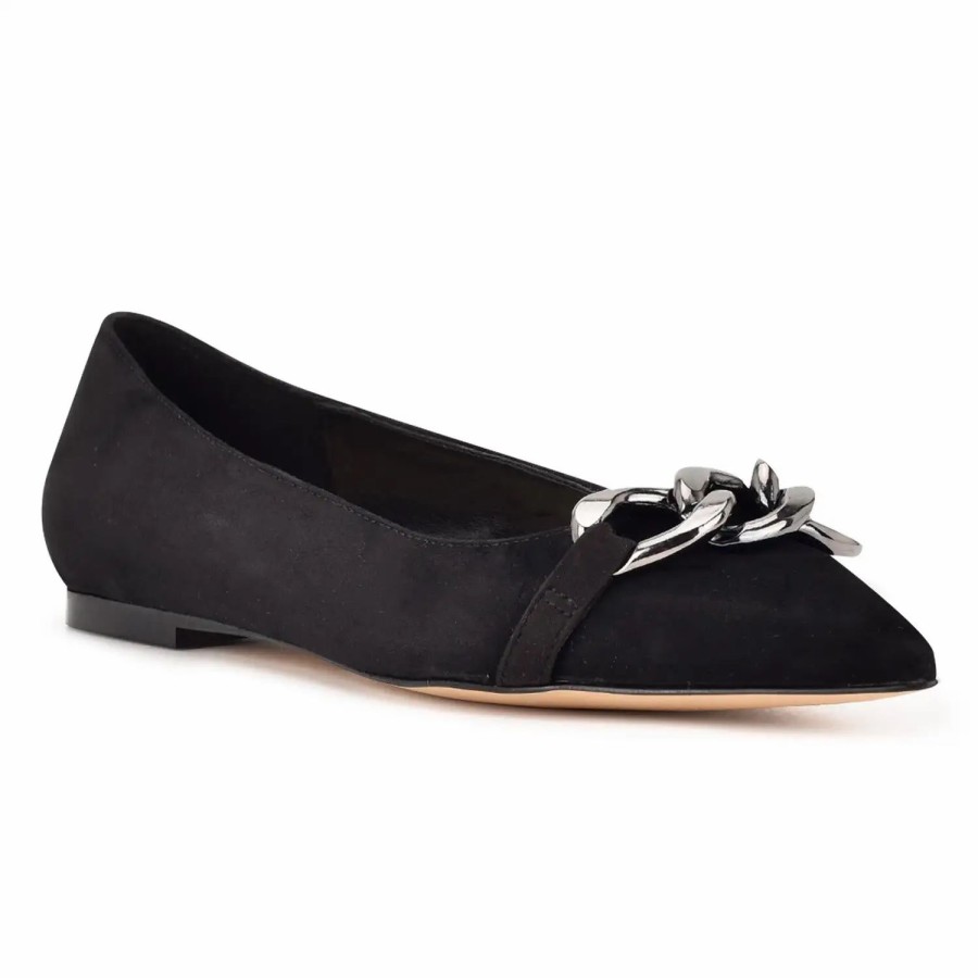 Shoes * | Nine West Brinks Pointy Toe Flats Black Suede