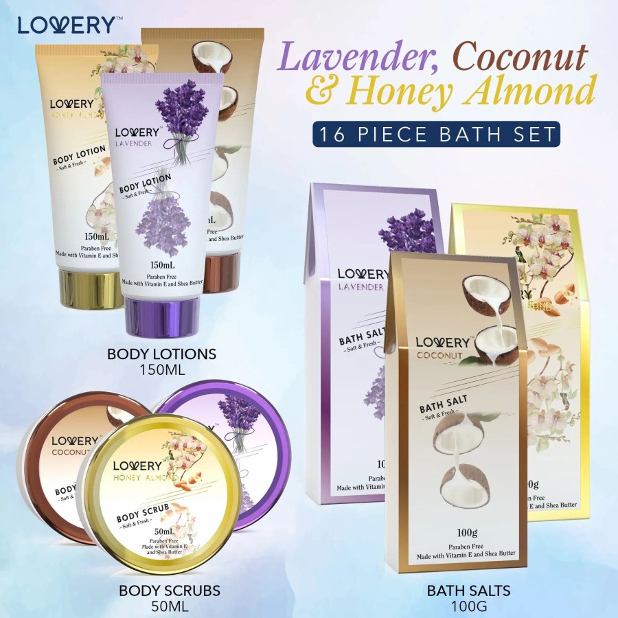 Beauty * | Lovery Coconut, Lavender & Honey Almond Spa Basket 16-Piece Set