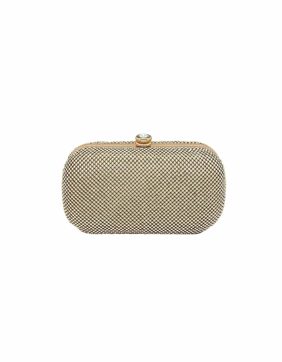 Handbags * | La Regale Arlo Pyramid Mesh Minaudiere Gold