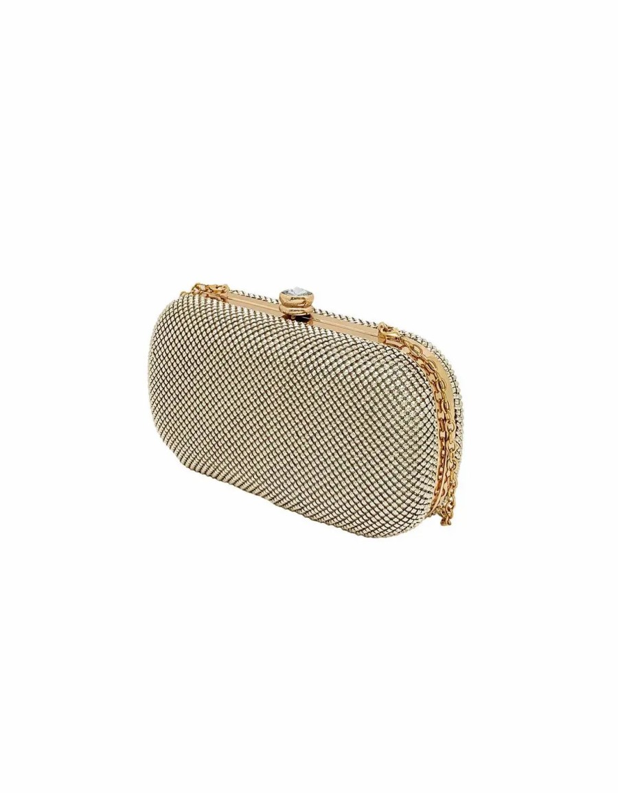 Handbags * | La Regale Arlo Pyramid Mesh Minaudiere Gold