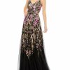 Clothing * | Mac Duggal V Neck Spaghetti Strap Gown Black Multi