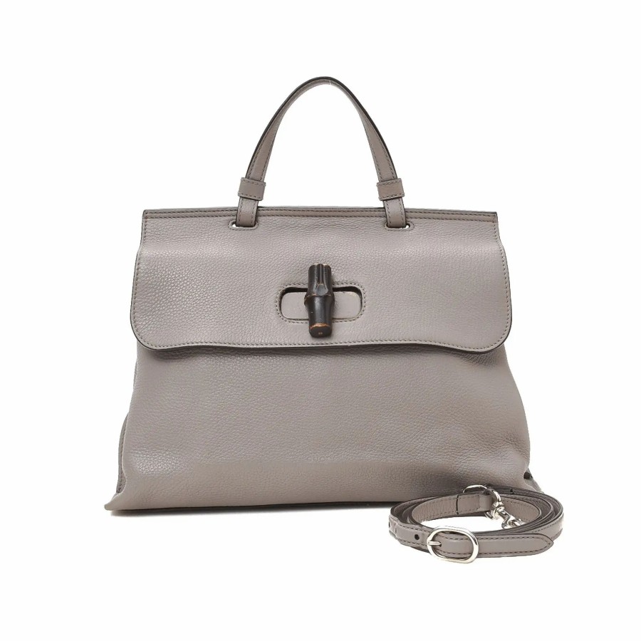 Handbags * | Gucci Medium Bamboo Daily Satchel Grey