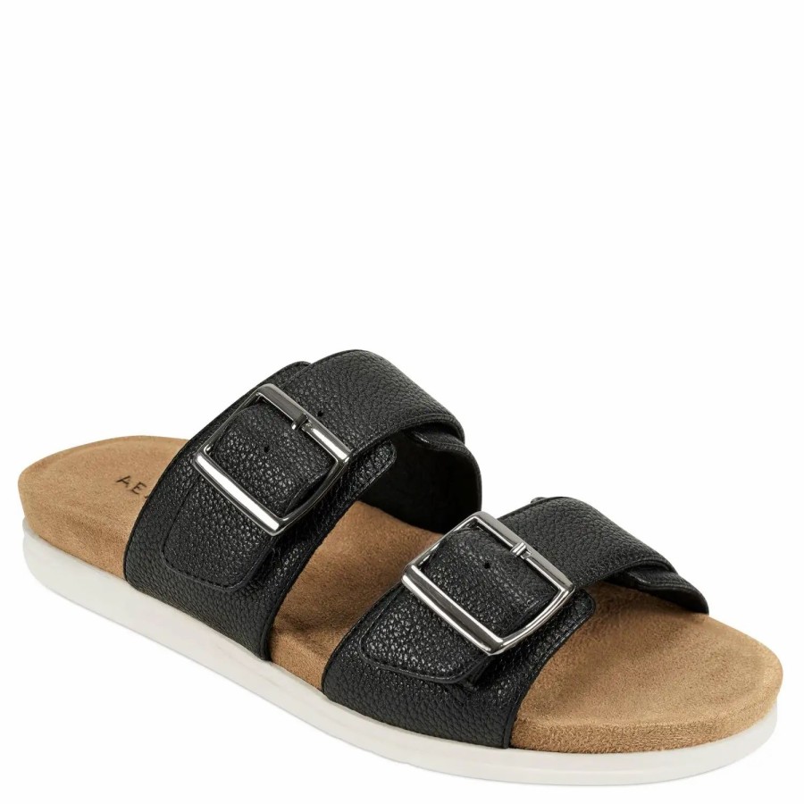 Shoes * | Aerosoles Hamden Flatbed Slide Sandal Black