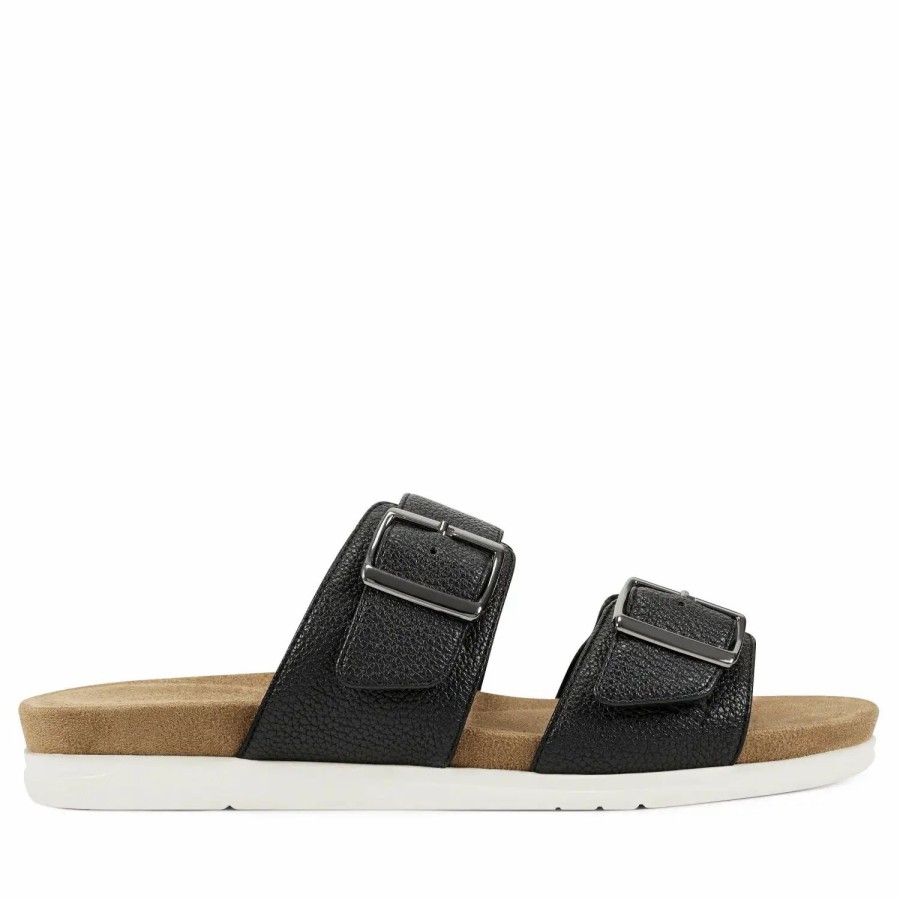 Shoes * | Aerosoles Hamden Flatbed Slide Sandal Black