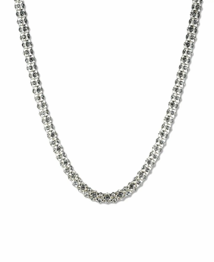 Jewelry-Accessories * | Anne Klein Silver-Tone Crystal Necklace Clear