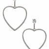 Jewelry-Accessories * | Cz By Kenneth Jay Lane Round Cubic Zirconia Post Open Heart Drop Earrings Silver Two Tone