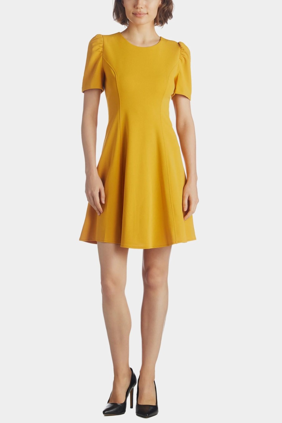 Clothing * | Karl Lagerfeld Scuba Crepe A-Line Puff Sleeve Dress Golden Yellow