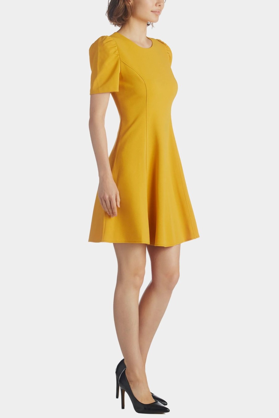 Clothing * | Karl Lagerfeld Scuba Crepe A-Line Puff Sleeve Dress Golden Yellow