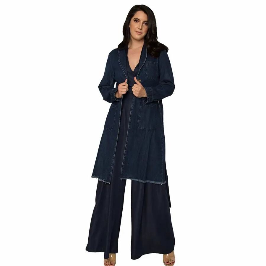 Clothing * | Standards & Practices Denim Robe Long Sleeves Collared Jacket Dark Stone