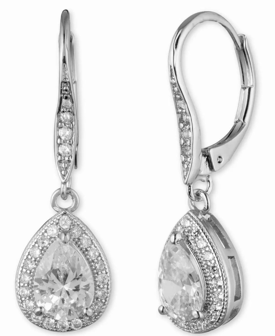 Jewelry-Accessories * | Anne Klein Crystal Silver-Tone Pearl Drop Earrings Clear