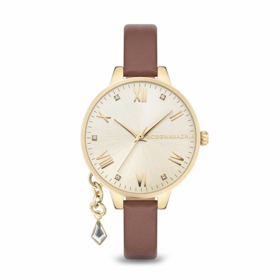 Jewelry-Accessories * | Bcbgmaxazria Crystal Charm Thin Leather Strap Watch