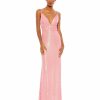 Clothing * | Ieena For Mac Duggal Sequined Draped V Neck Gown Coral